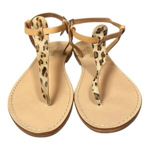 Sophia Milano Leather Leopard Print Thong Sandals Brown Us Size 8.5